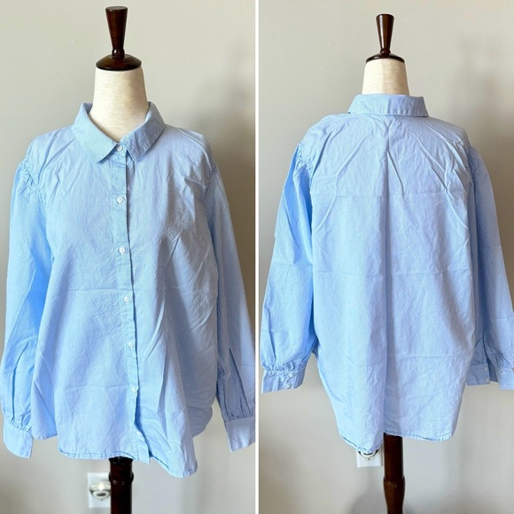 Old Navy Fem Poplin White & Blue Stripes with Bubble Sleeve - Picture 1 of 11